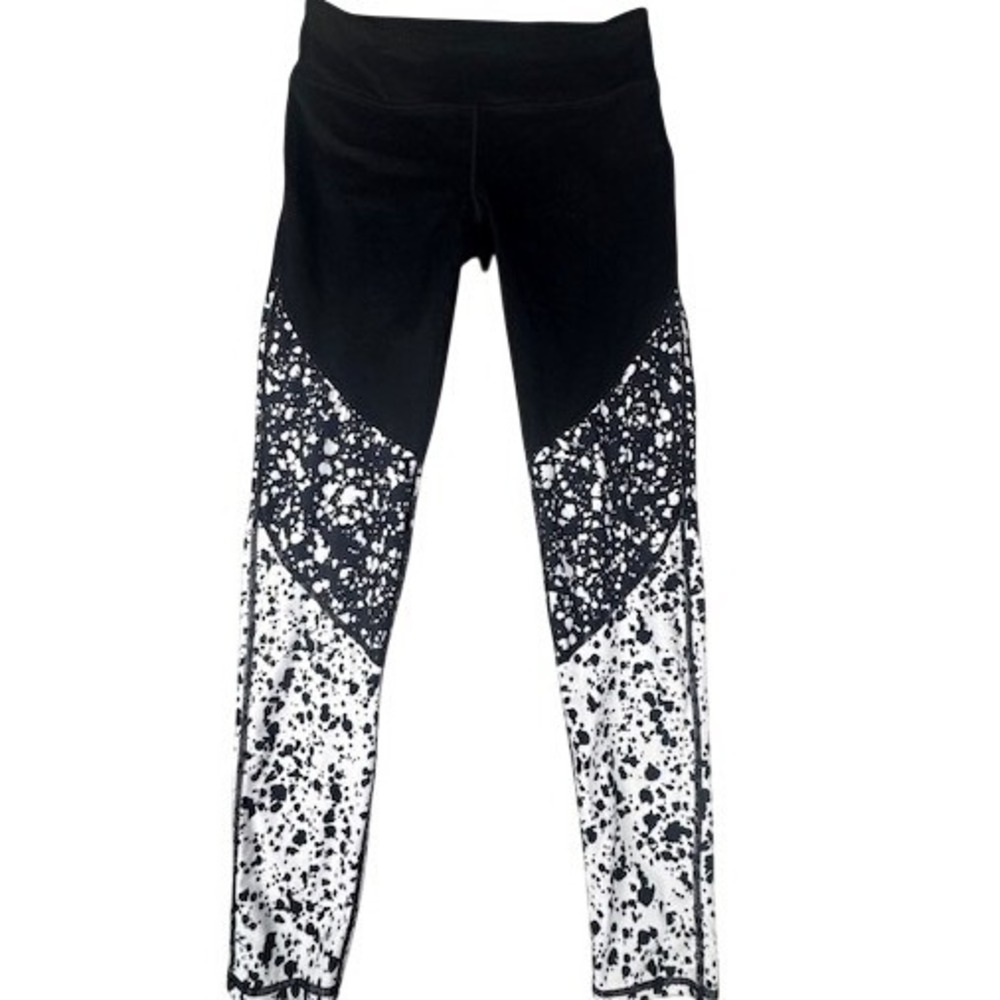 Fabletics Leggings Womens XS Black White Splatter Print Colorblock Activewear